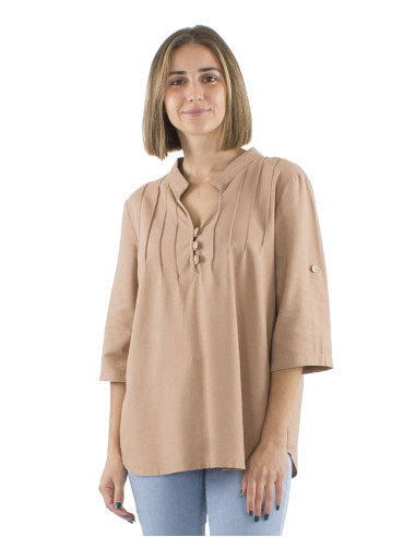 54% linen 46% viscose tunic with short sleeves