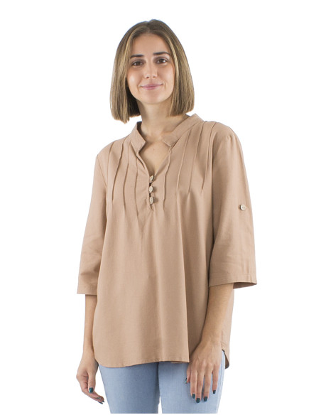 54% linen 46% viscose tunic with short sleeves