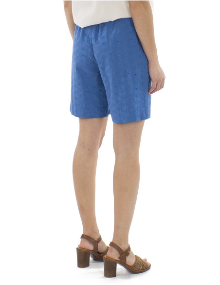 Cotton plain embroidered short with elastic belt