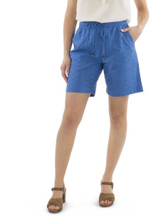 Short coton brodé uni ceinture élastique 2