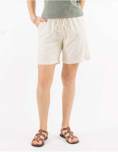 Short 54% lin 46% viscose ceinture elastique