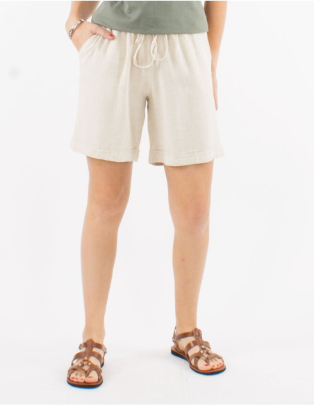 Short 54% lin 46% viscose ceinture elastique