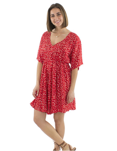 Viscose short elastic belt dress with short sleeves and Feline print