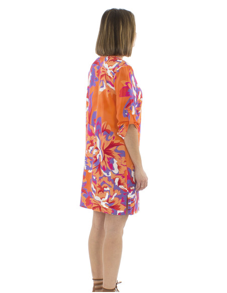 Robe tunique viscose boutonnée manches 3/4 imprimé Camélia