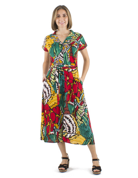 Viscose dress with short sleeves and Sauvage print