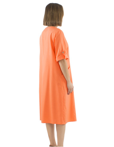 54% linen 46% viscose loose dress with short sleeves