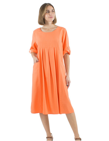 54% linen 46% viscose loose dress with short sleeves