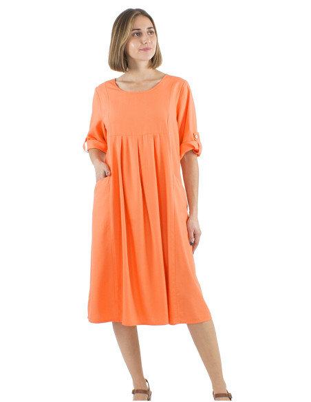 54% linen 46% viscose loose dress with short sleeves