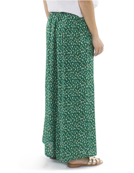 Pantalon viscose large ceinture 1/2 élastique imprimé Féline