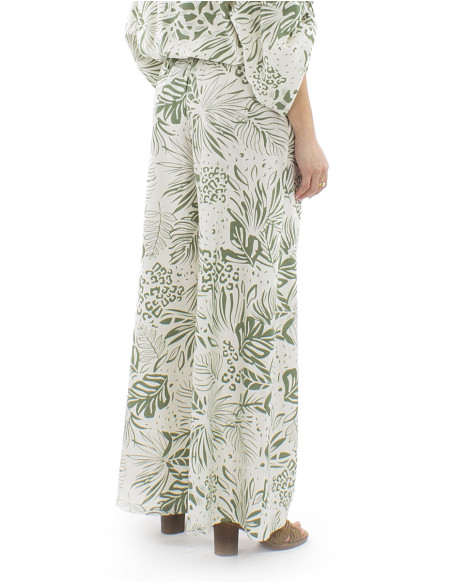 70% viscose 30% linen pants with 2 buttons and Nature print