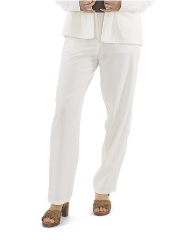 Pantalon 70% viscose 30% linen pants with 1/2 elastic belt