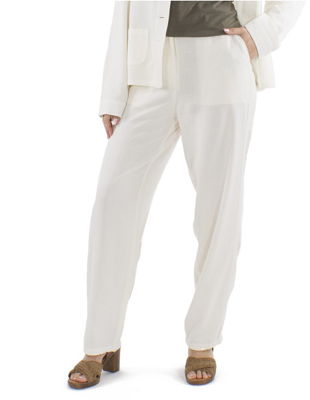 Pantalon 70% viscose 30% linen pants with 1/2 elastic belt