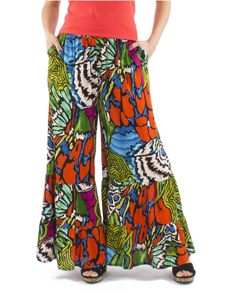 Viscose large bottom pants with Sauvage print