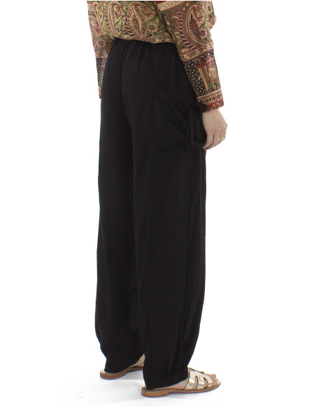 Pantalon 91% viscose 9% lin poches liens bas élastique