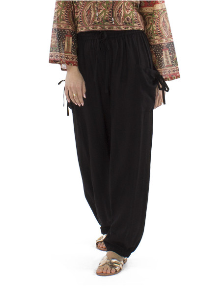 91% viscose 9% linen pants with pockets and elastic bottom