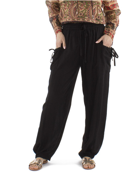 Pantalon 91% viscose 9% lin poches liens bas élastique