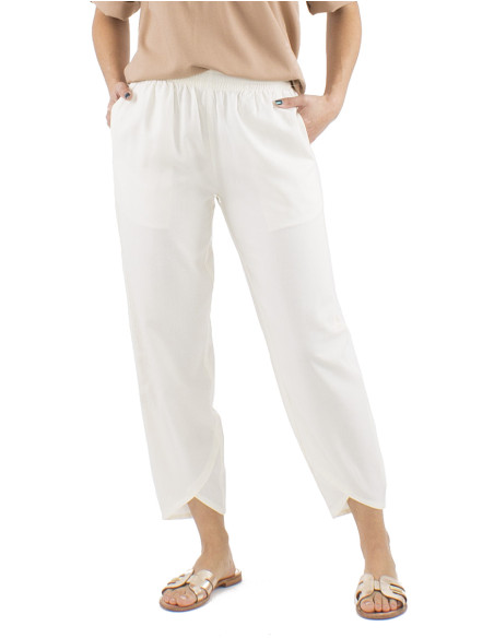 54% linen 46% viscose pants with 2 pockets and elastic belt