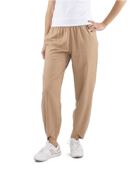 54% linen 46% viscose pants with 2 pockets and elastic belt