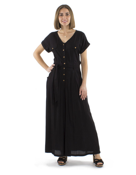 Long viscose plain combo with buttons