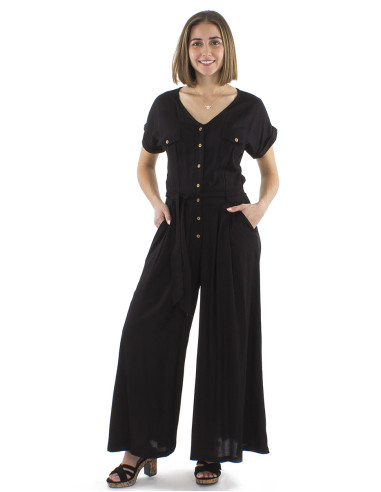 Combi longue viscose unie boutonnée