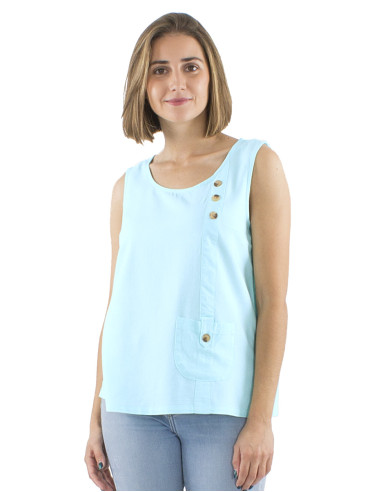 Top 54% lin 46% viscose débardeur 1 poche