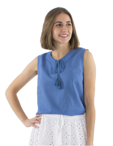 Foam cotton plain sleeveless blouse