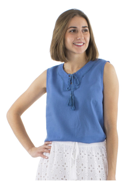 Foam cotton plain sleeveless blouse