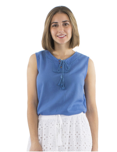 Foam cotton plain sleeveless blouse