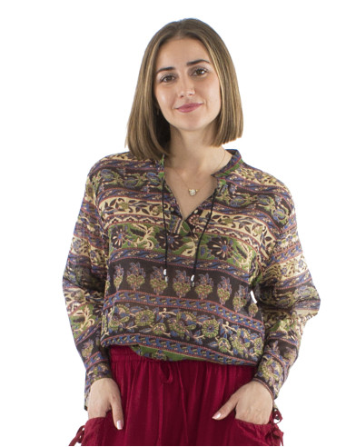 Chemisier voile coton manches imprimé Indie