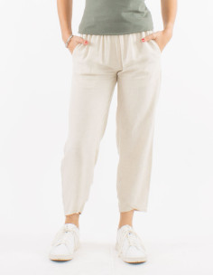 54% linen 46% viscose pants with 2 pockets and elastic belt 2