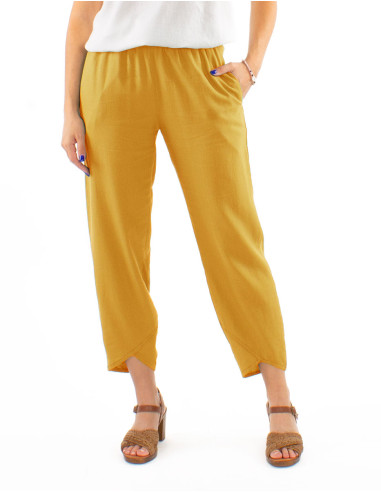 54% linen 46% viscose pants with 2 pockets and elastic belt