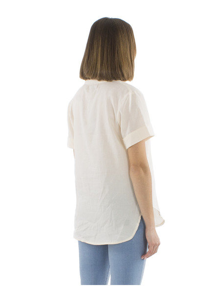 Chemisier coton mousse uni boutonné manches courtes