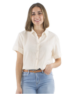 Chemisier coton mousse uni boutonné manches courtes 2