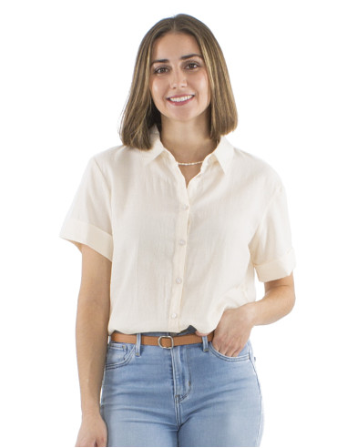Foam cotton plain blouse with buttons and short sleeves