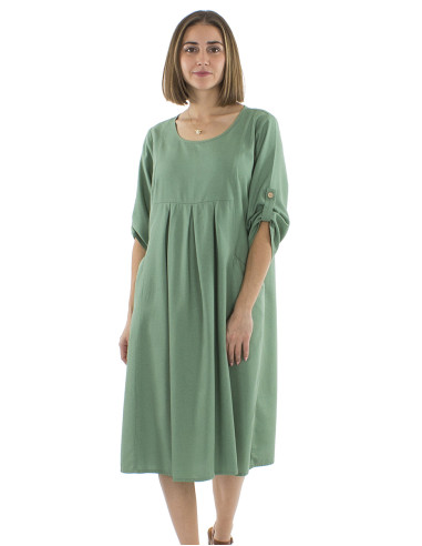 54% linen 46% viscose loose dress with short sleeves