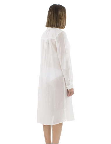 Robe voile coton uni boutonnée manches longues