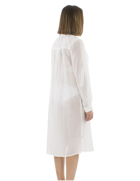 Robe voile coton uni boutonnée manches longues