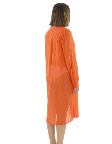 Robe voile coton uni boutonnée manches longues