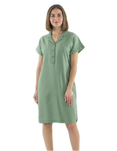 54% linen 46% viscose collar dress with short sleeves