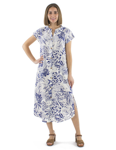Robe 70% viscose 30% boutonnée 2 poches imprimé Nature