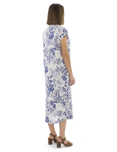70% viscose 30%linen buttonned dress with 2 pockets and Nature print
