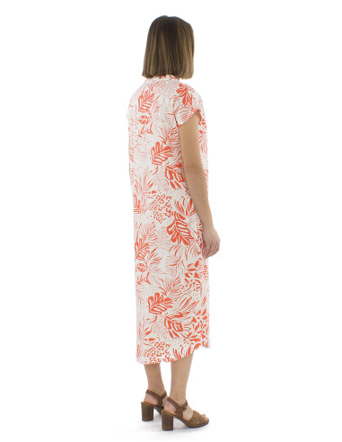 70% viscose 30%linen buttonned dress with 2 pockets and Nature print