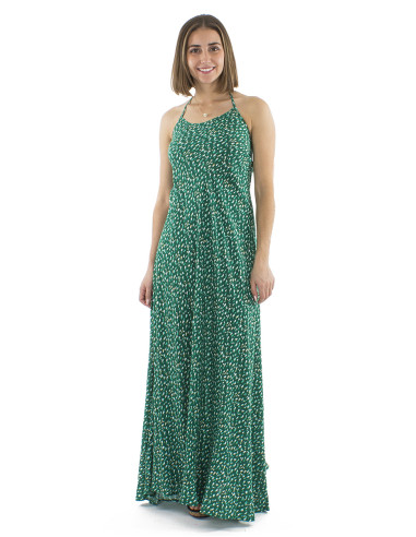 Robe viscose longue dos nu imprimé Féline