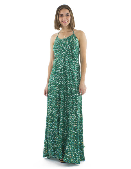 Viscose long backless dress with Feline print
