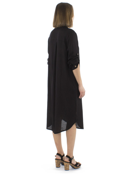 Robe tunique longue 91% viscose 9% lin boutonnée