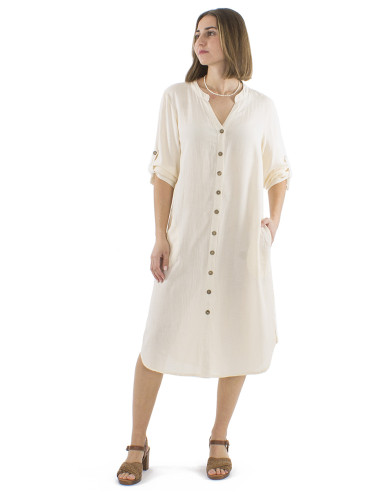 Robe tunique longue 91% viscose 9% lin boutonnée