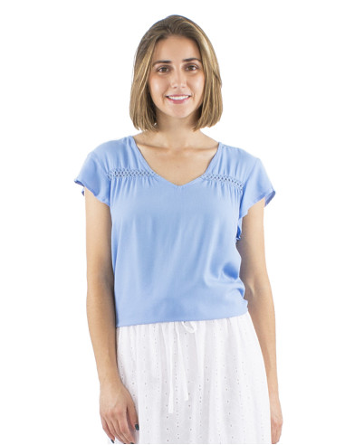 Viscose plain sleeveless blouse with v-neck and buttons