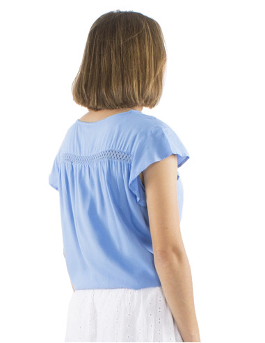 Viscose plain sleeveless blouse with v-neck and buttons