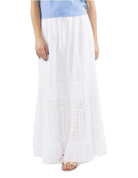 Jupe coton brodée longue unie doublée