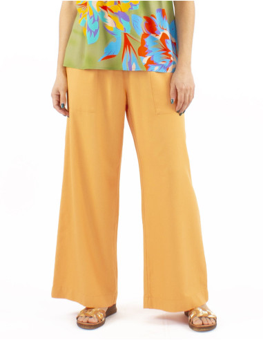 Pantalon 54% lin 46% viscose large ceinture élastique